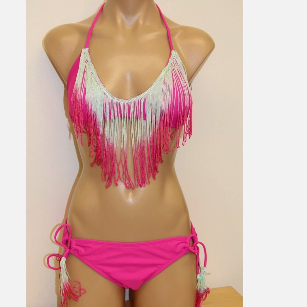 New The Bikini LAB Swimsuit 2pc Bikini Set Sz M DPK Tie Side